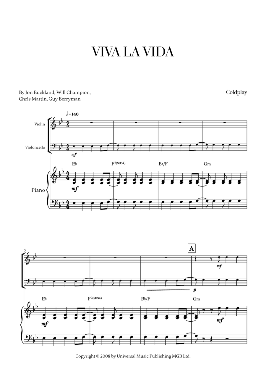 Viva La Vida Viva La Vida Piano Trio scores gallery preview page 1