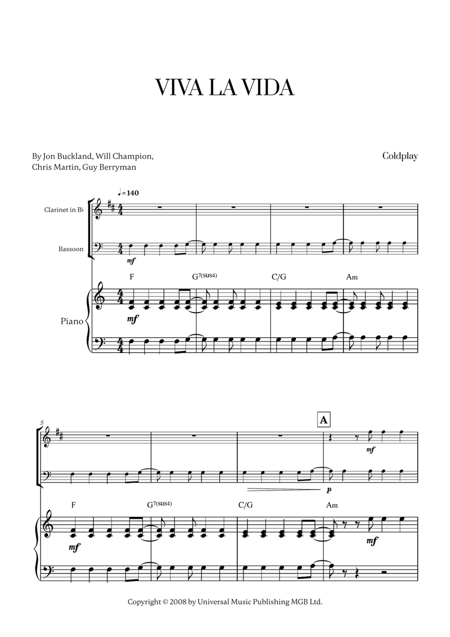 Viva La Vida Viva La Vida Woodwind Duet scores gallery preview page 1
