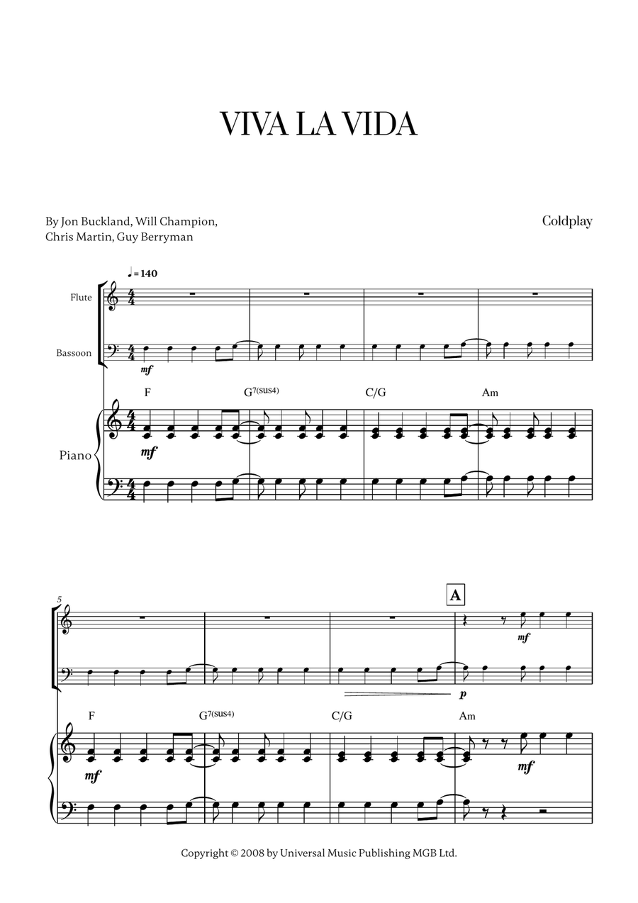 Viva La Vida Viva La Vida Woodwind Duet scores gallery preview page 1
