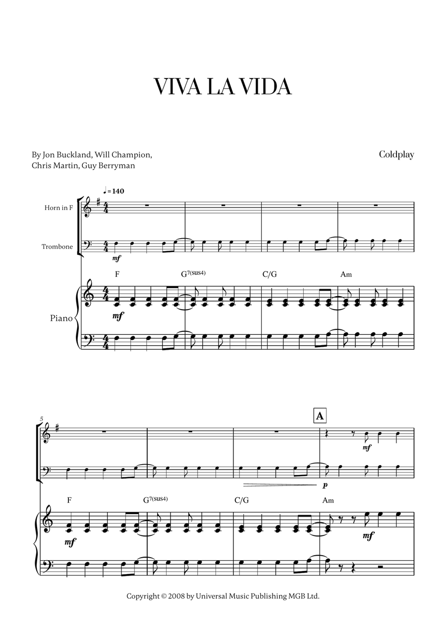 Viva La Vida Viva La Vida Brass Duet scores gallery preview page 1