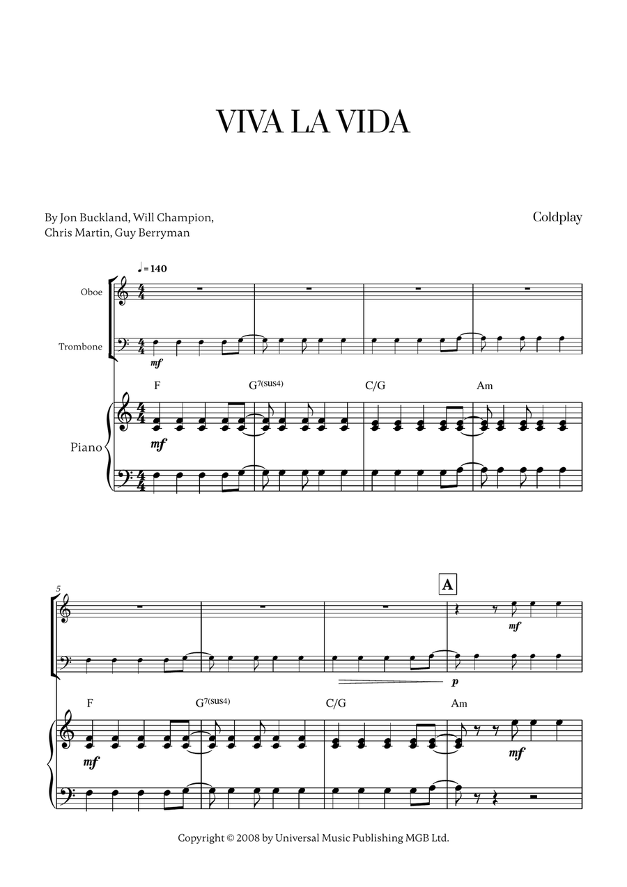 Viva La Vida Viva La Vida Trombone Duet scores gallery preview page 1
