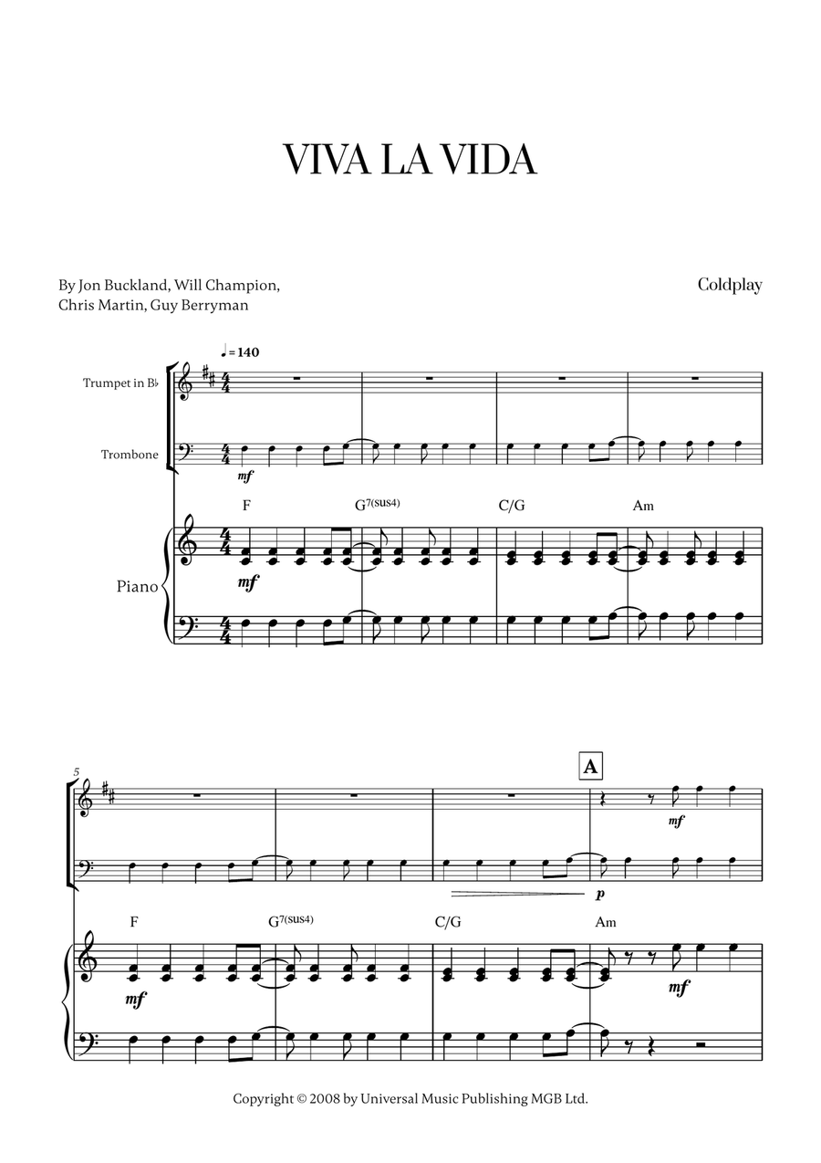 Viva La Vida Viva La Vida Brass Duet scores gallery preview page 1