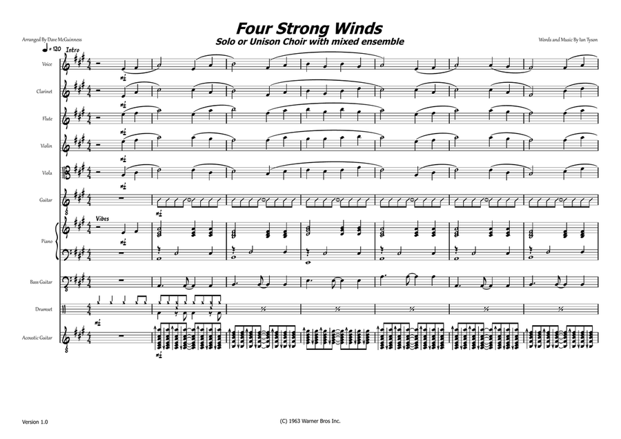 Four Strong Winds in Key of A Major A Cappella scores gallery preview page 1