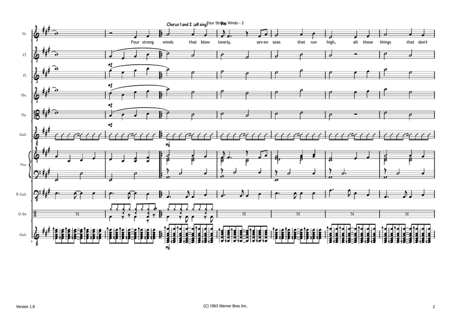 Four Strong Winds in Key of A Major A Cappella scores gallery preview page 2