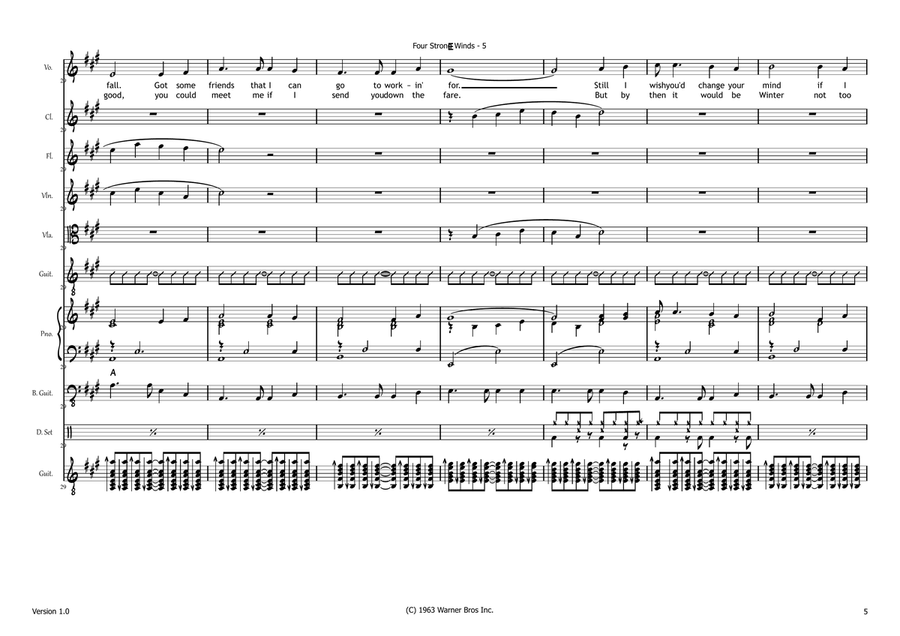 Four Strong Winds in Key of A Major A Cappella scores gallery preview page 5