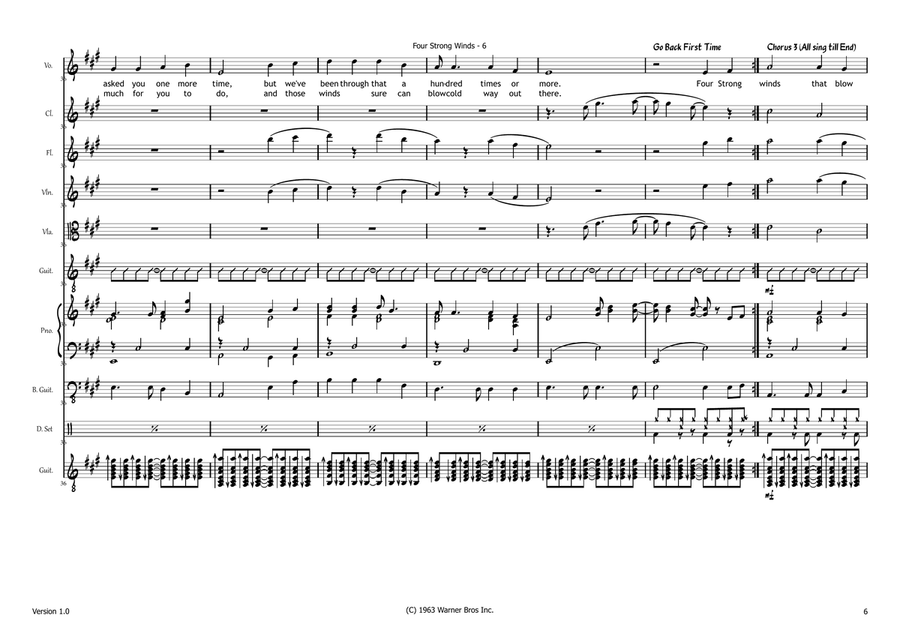 Four Strong Winds in Key of A Major A Cappella scores gallery preview page 6