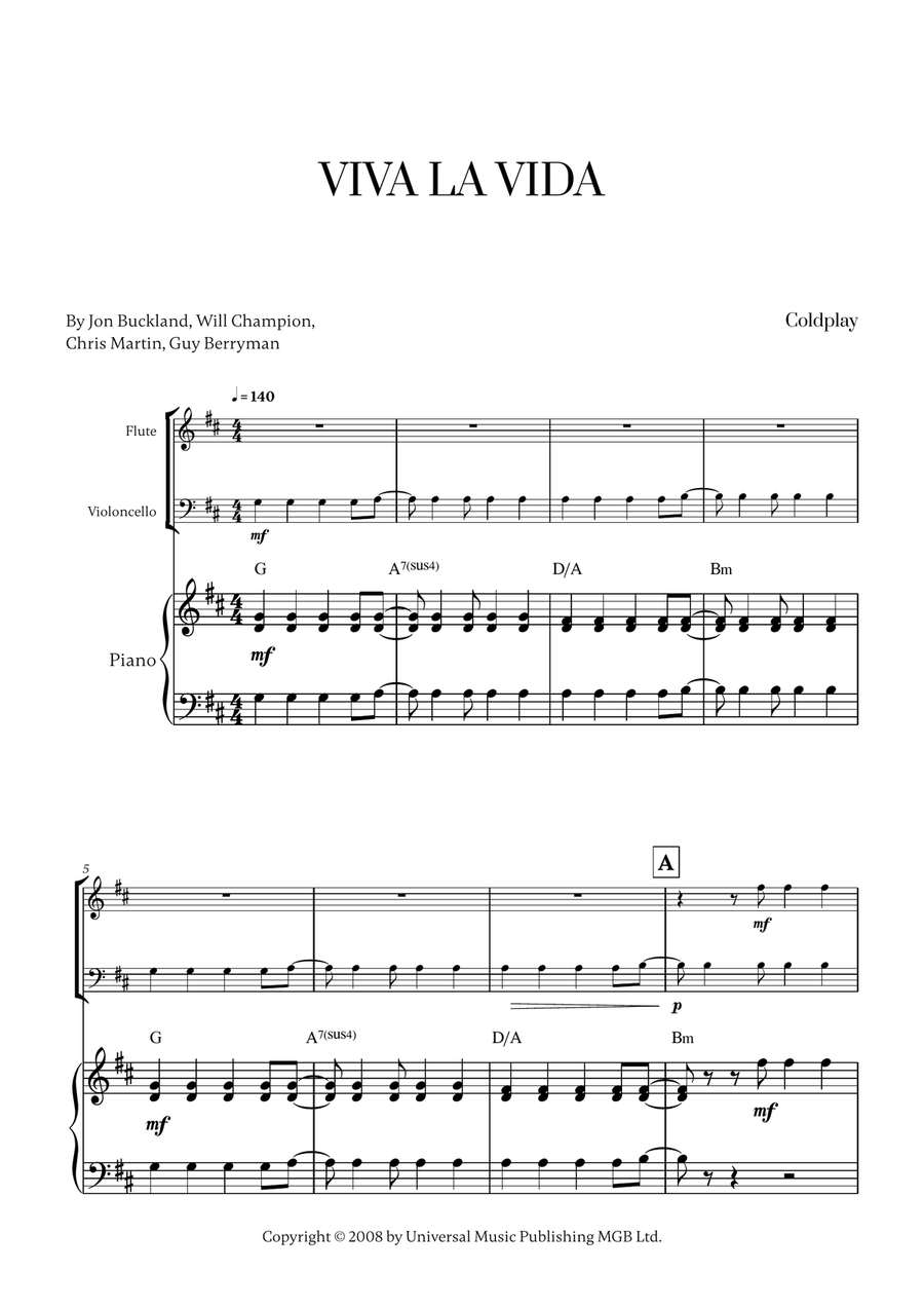Viva La Vida Viva La Vida Flute scores gallery preview page 1