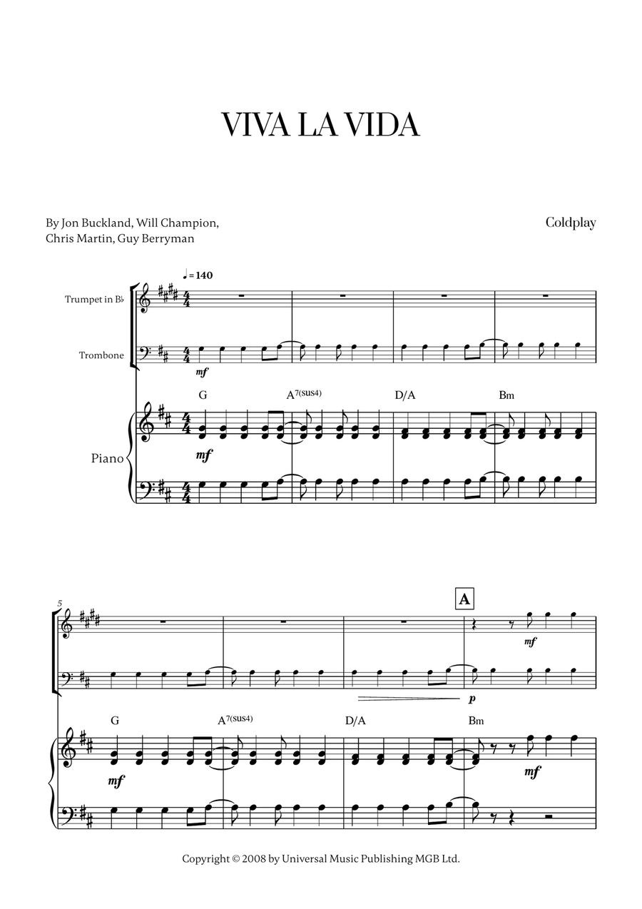 Viva La Vida Viva La Vida Brass Duet scores gallery preview page 1