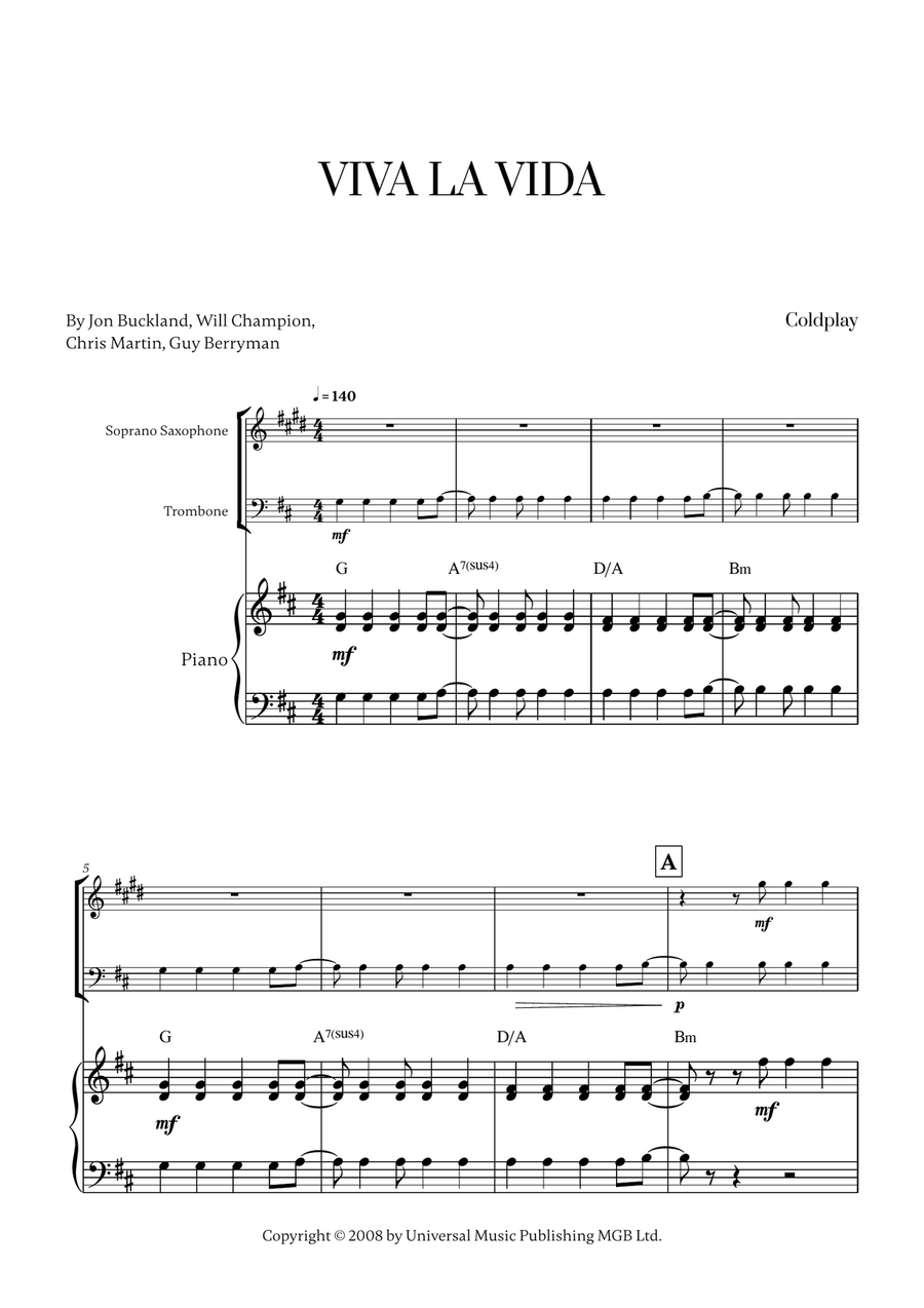 Viva La Vida Viva La Vida Trombone Duet scores gallery preview page 1