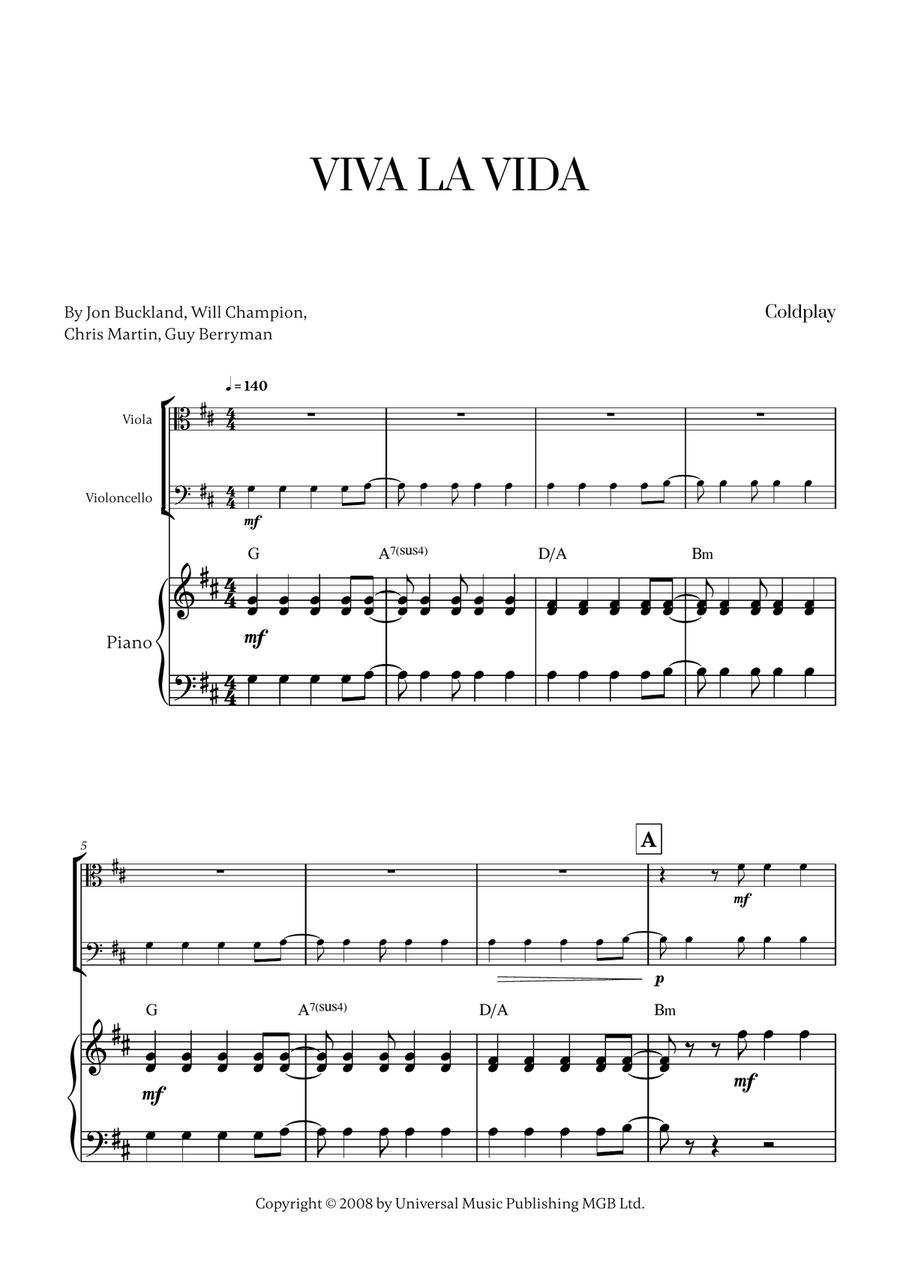 Viva La Vida Viva La Vida String Duet scores gallery preview page 1