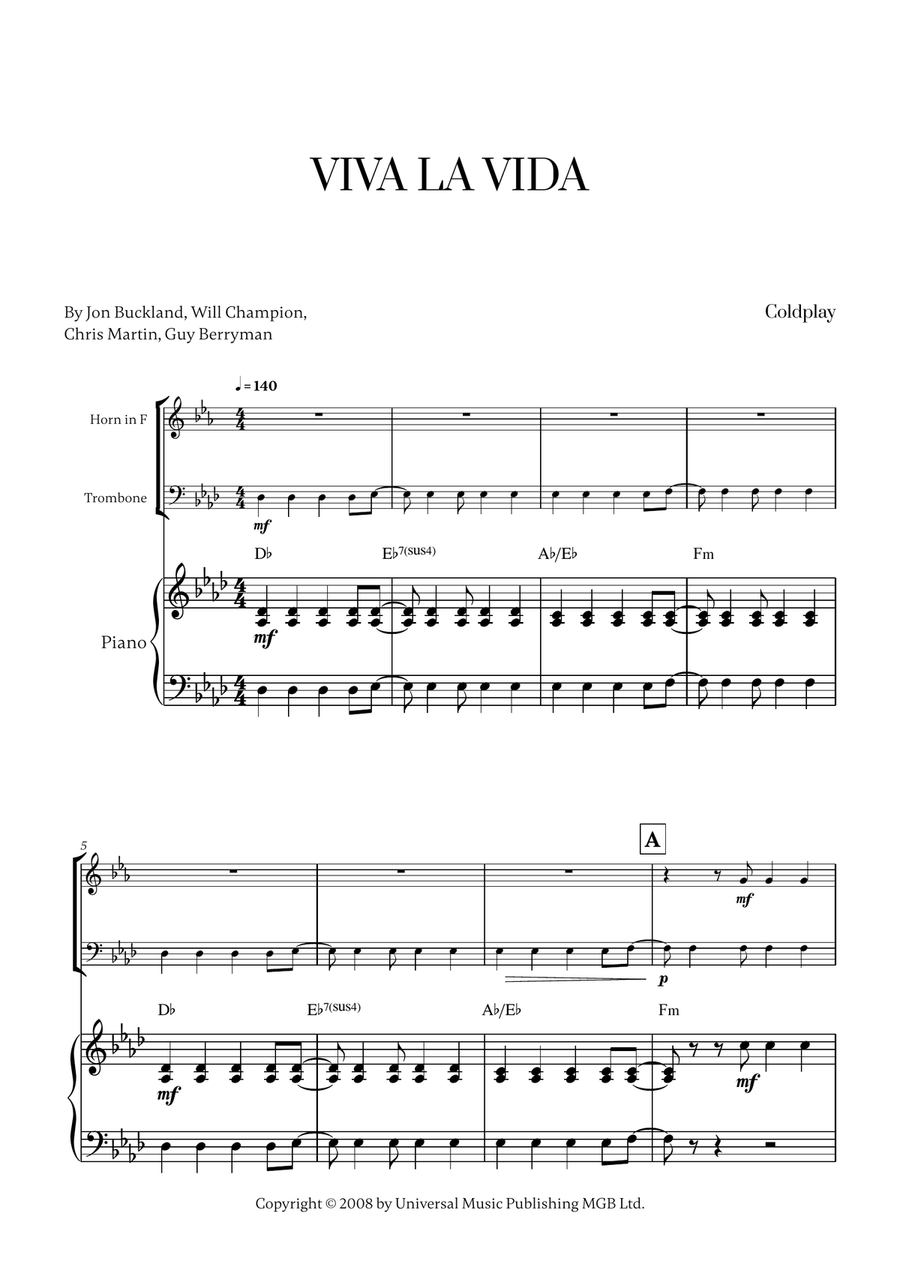 Viva La Vida Viva La Vida Brass Duet scores gallery preview page 1