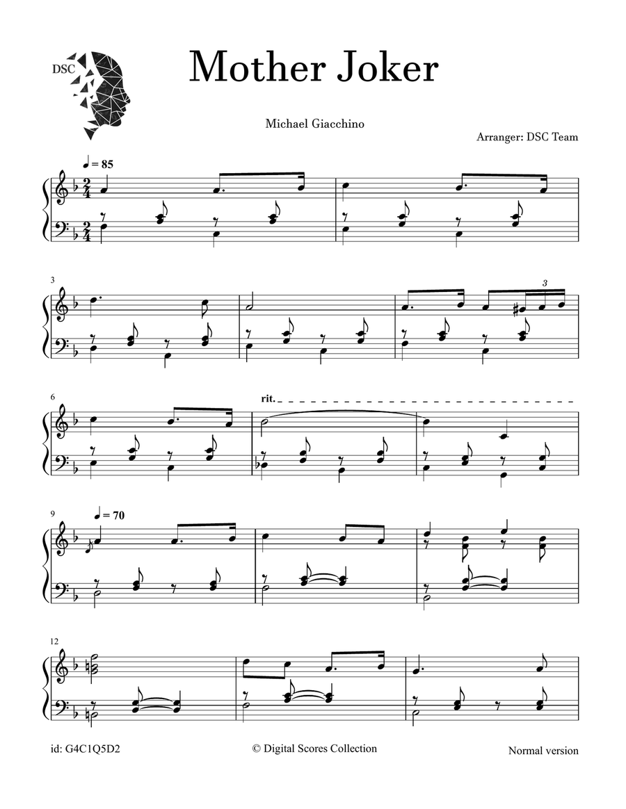 Mother Joker Mother Joker Piano Solo scores gallery preview page 1