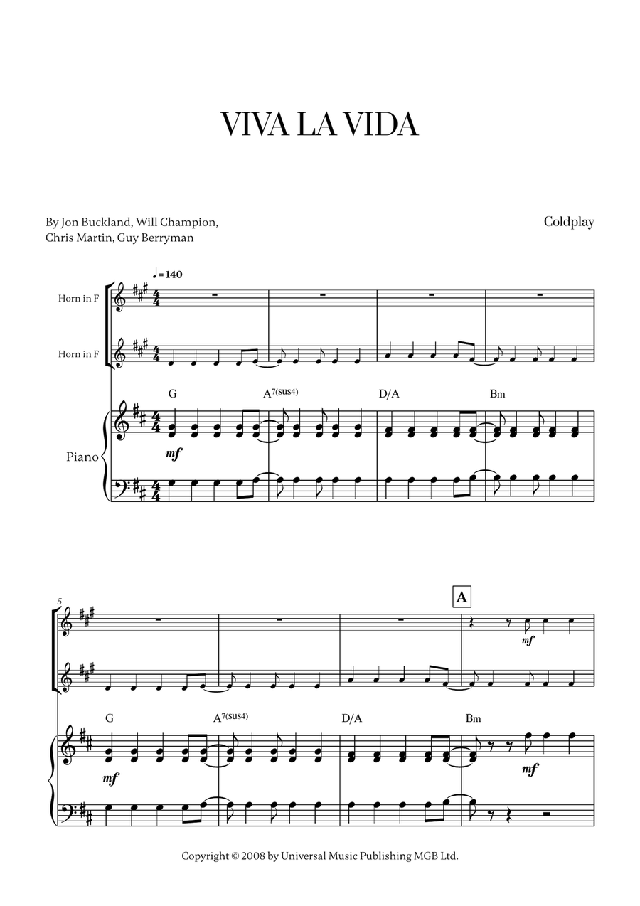 Viva La Vida Viva La Vida Brass Duet scores gallery preview page 1