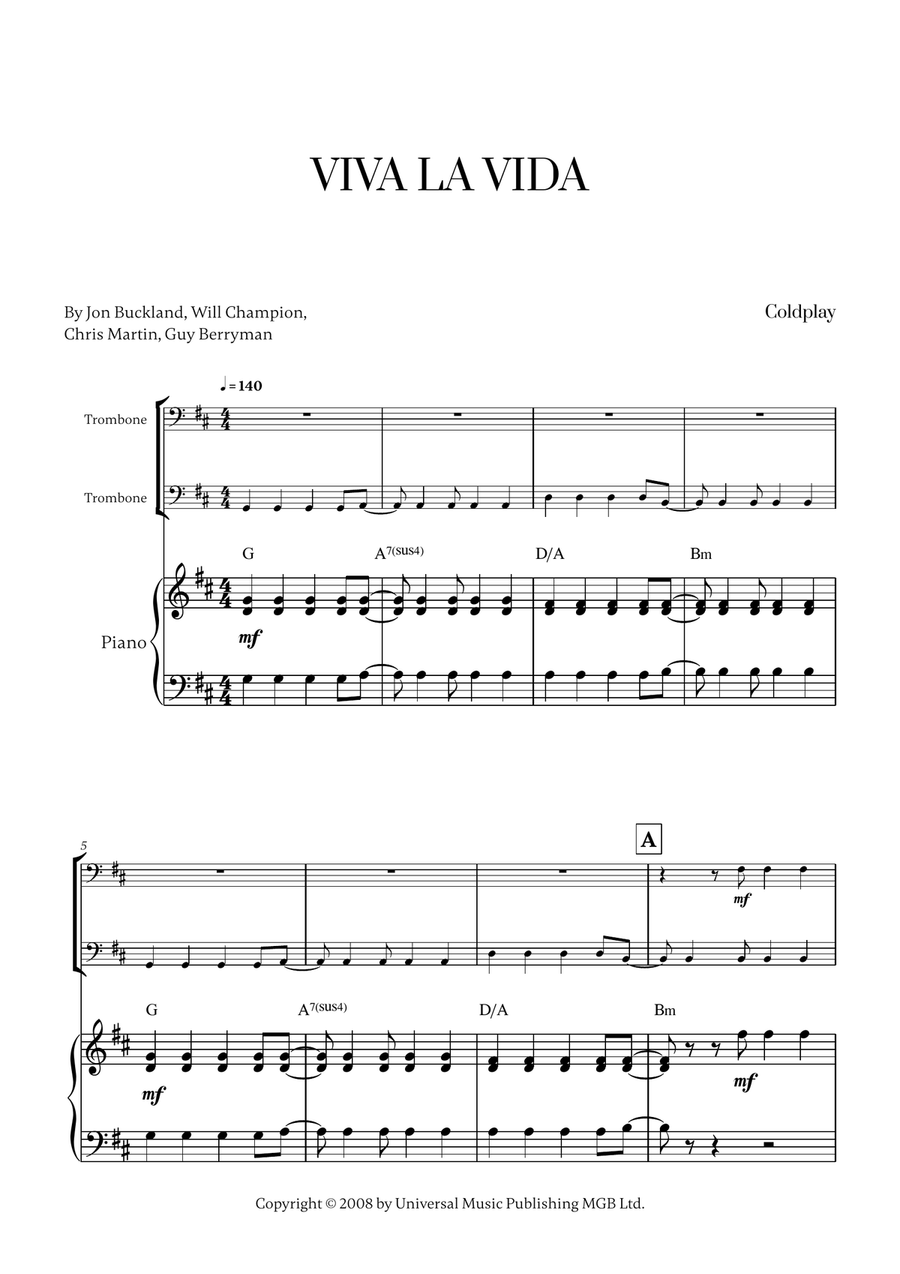 Viva La Vida Viva La Vida Trombone Duet scores gallery preview page 1