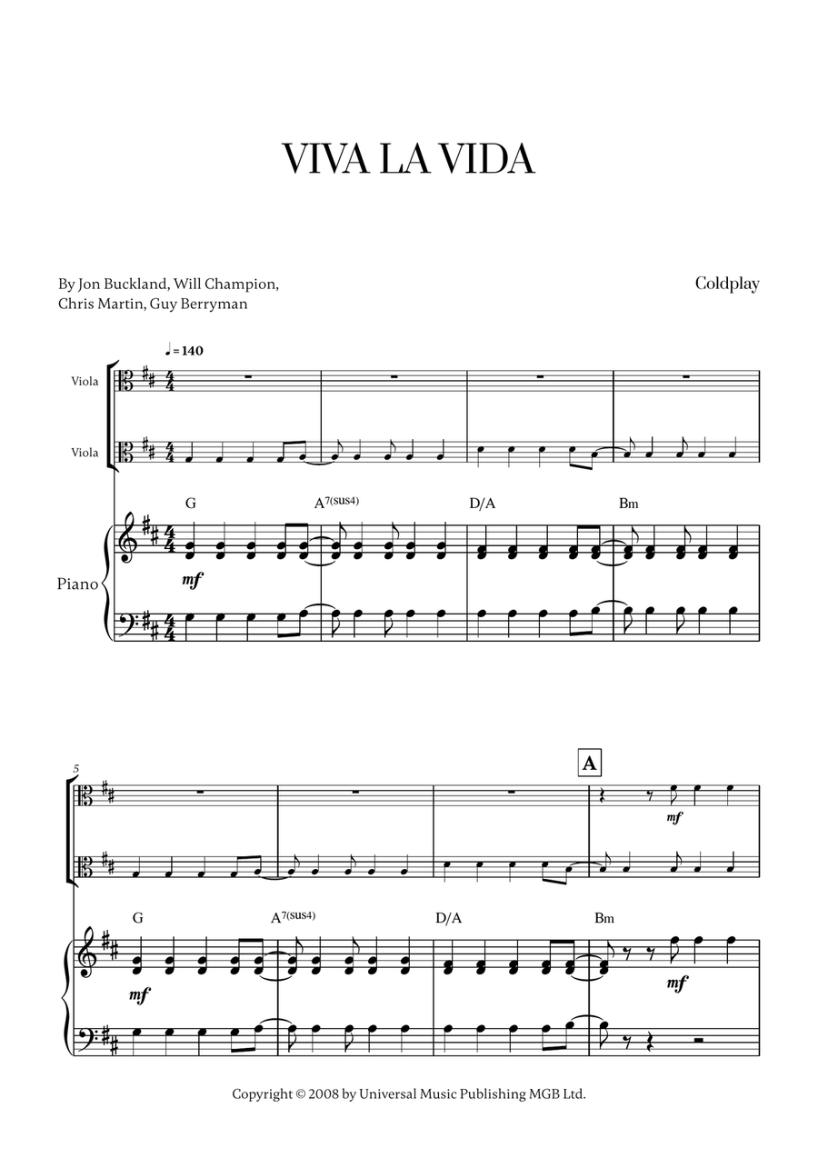 Viva La Vida Viva La Vida String Duet scores gallery preview page 1