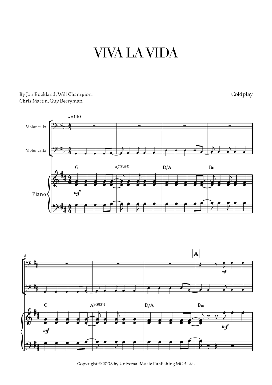 Viva La Vida Viva La Vida String Duet scores gallery preview page 1