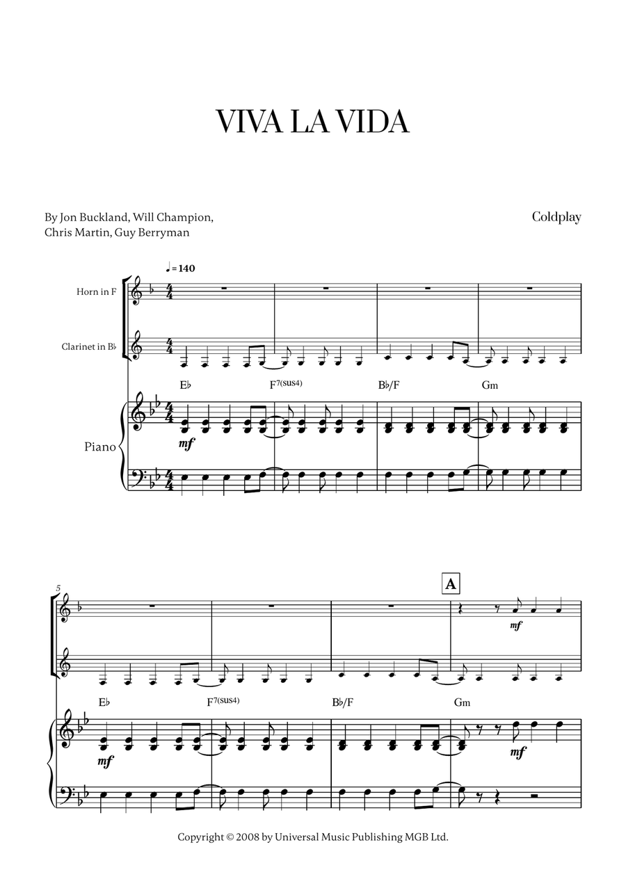 Viva La Vida Viva La Vida Woodwind Duet scores gallery preview page 1