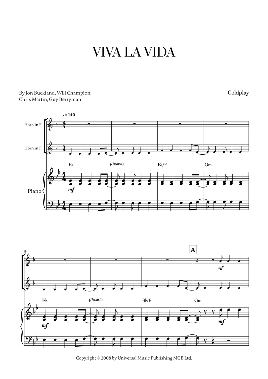 Viva La Vida Viva La Vida Brass Duet scores gallery preview page 1