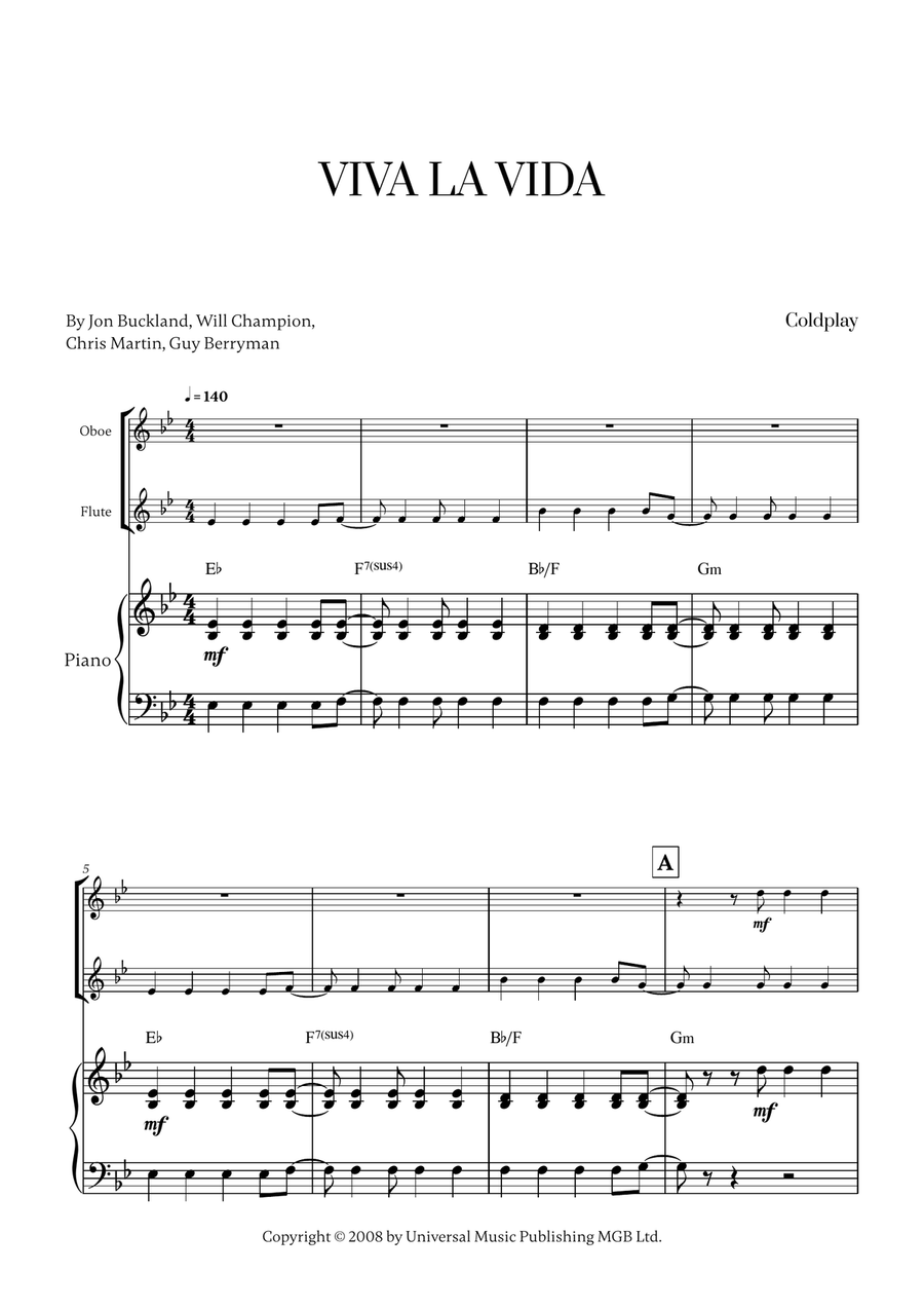 Viva La Vida Viva La Vida Woodwind Duet scores gallery preview page 1