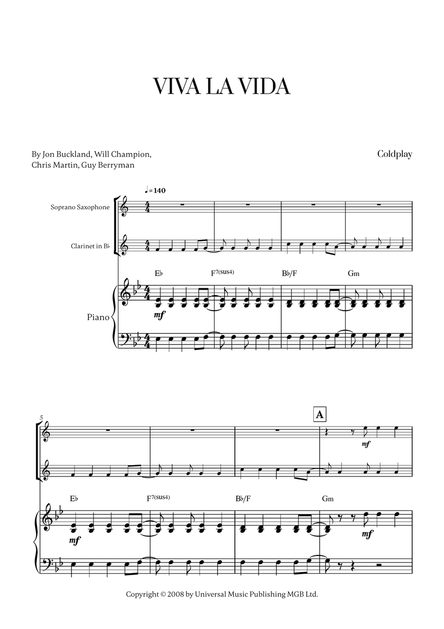 Viva La Vida Viva La Vida Woodwind Duet scores gallery preview page 1