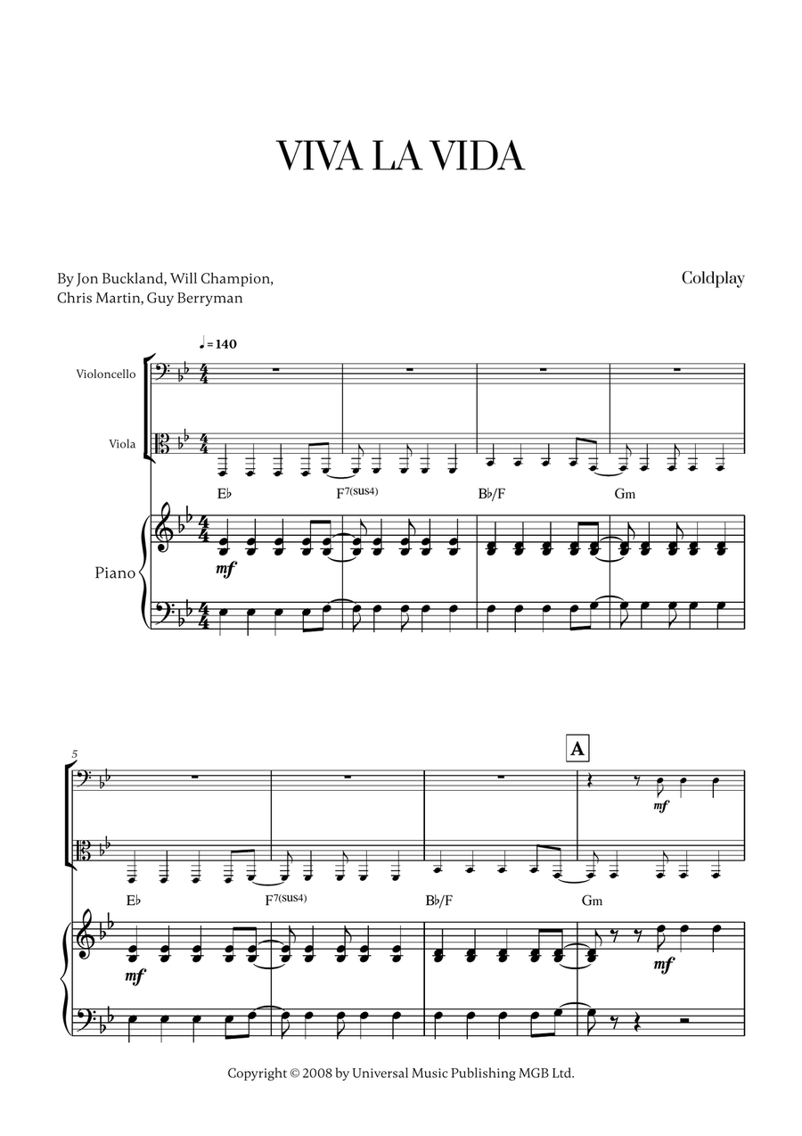 Viva La Vida Viva La Vida String Duet scores gallery preview page 1