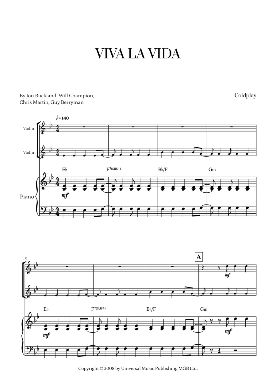 Viva La Vida Viva La Vida String Duet scores gallery preview page 1