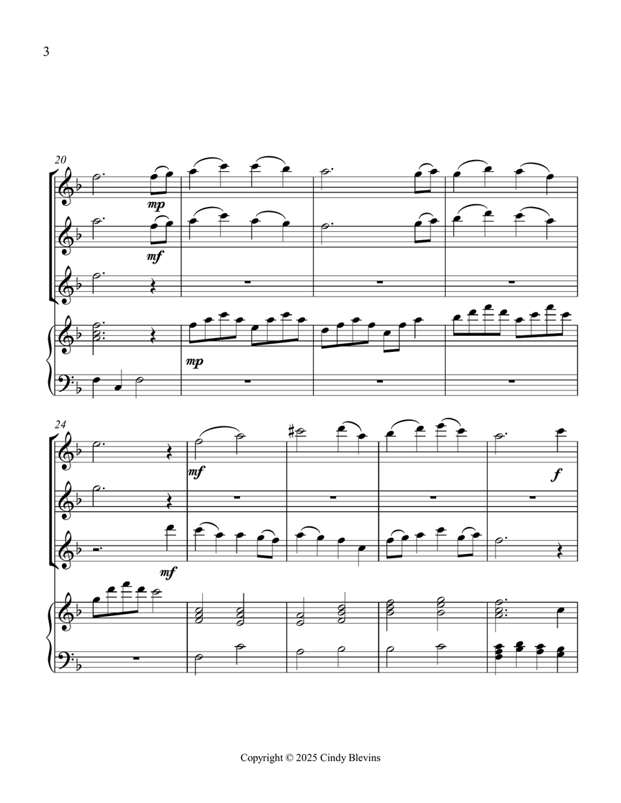 This Is My Father's World, for Three Flutes and Piano Small Ensemble scores gallery preview page 4