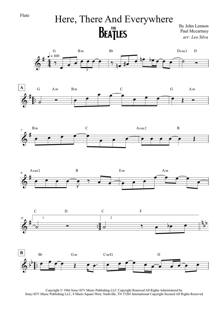 Here, There And Everywhere Flute Solo scores gallery preview page 1