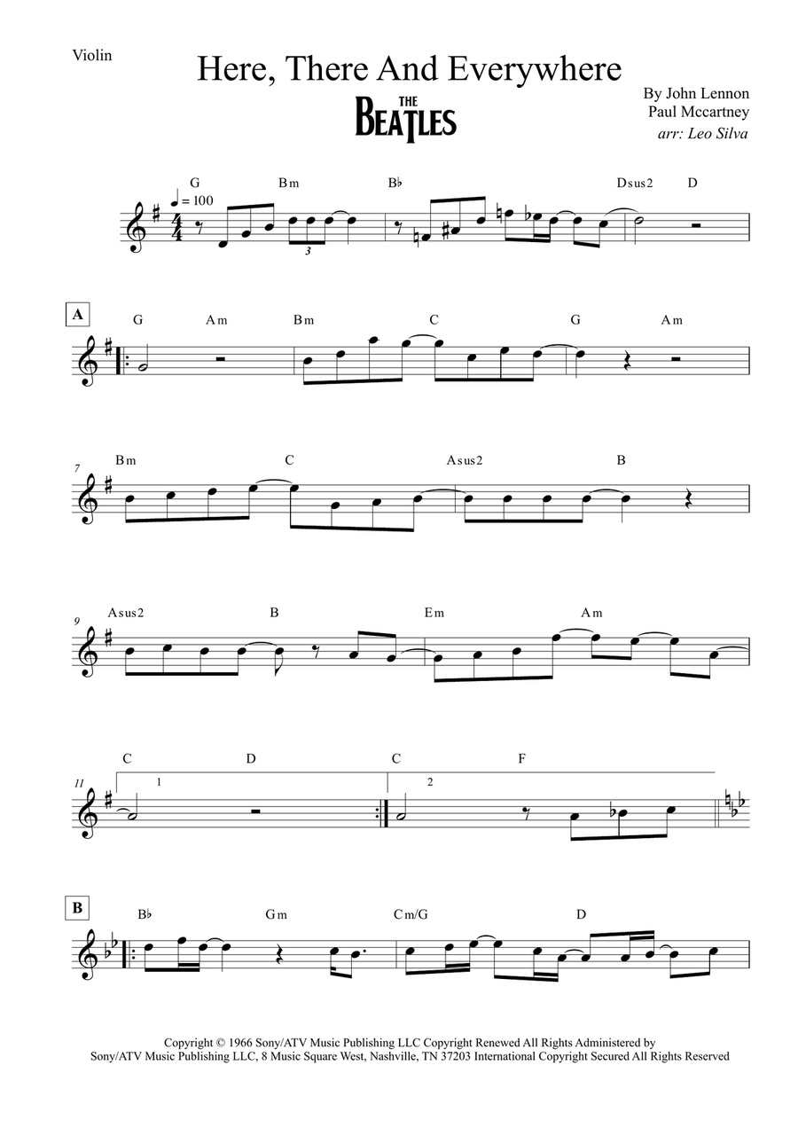 Here, There And Everywhere Violin Solo scores gallery preview page 1