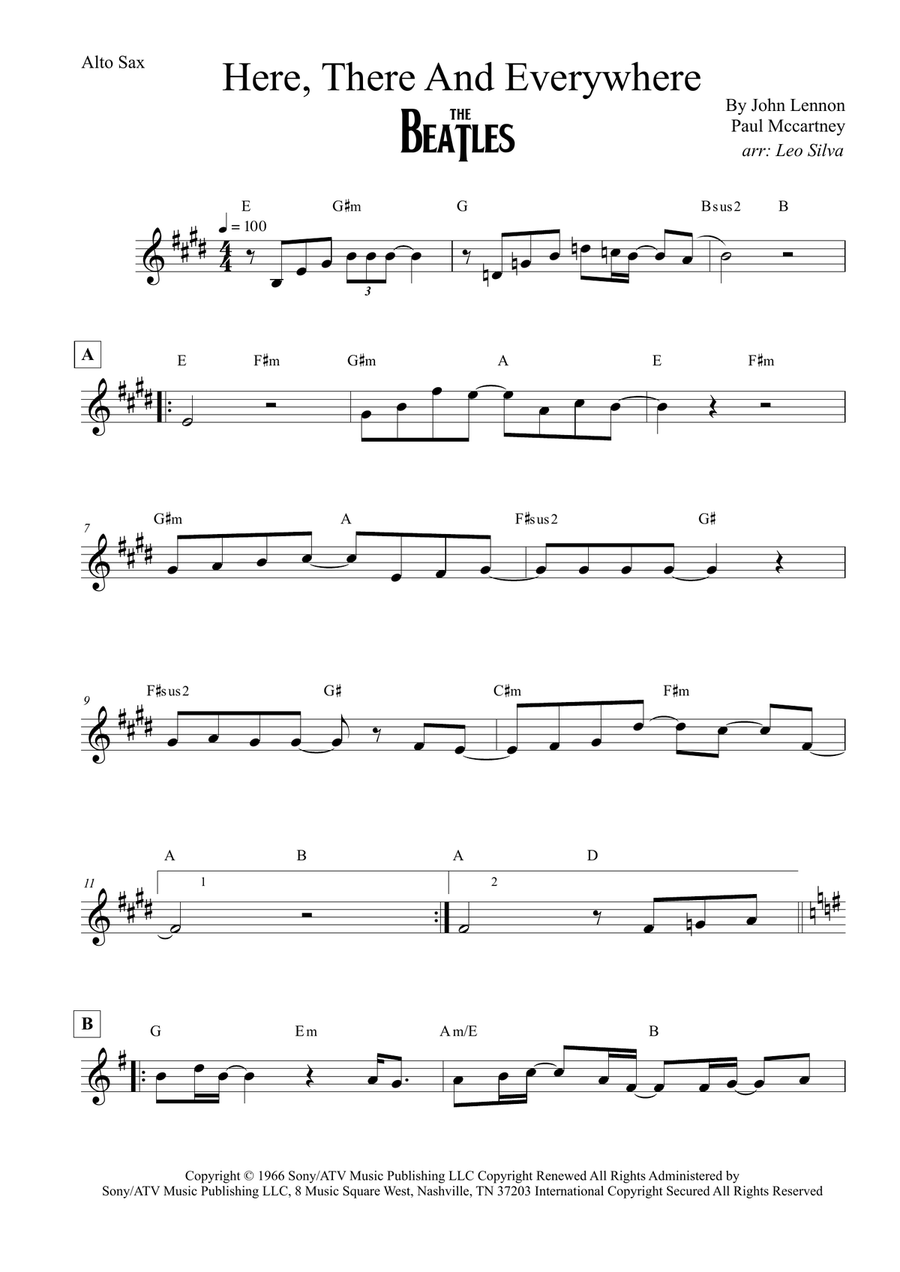 Here, There And Everywhere Alto Saxophone scores gallery preview page 1