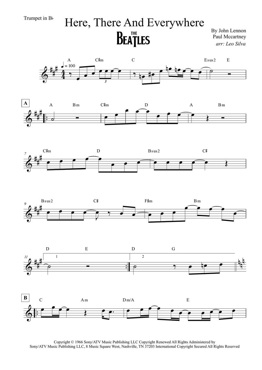 Here, There And Everywhere B-Flat Trumpet scores gallery preview page 1