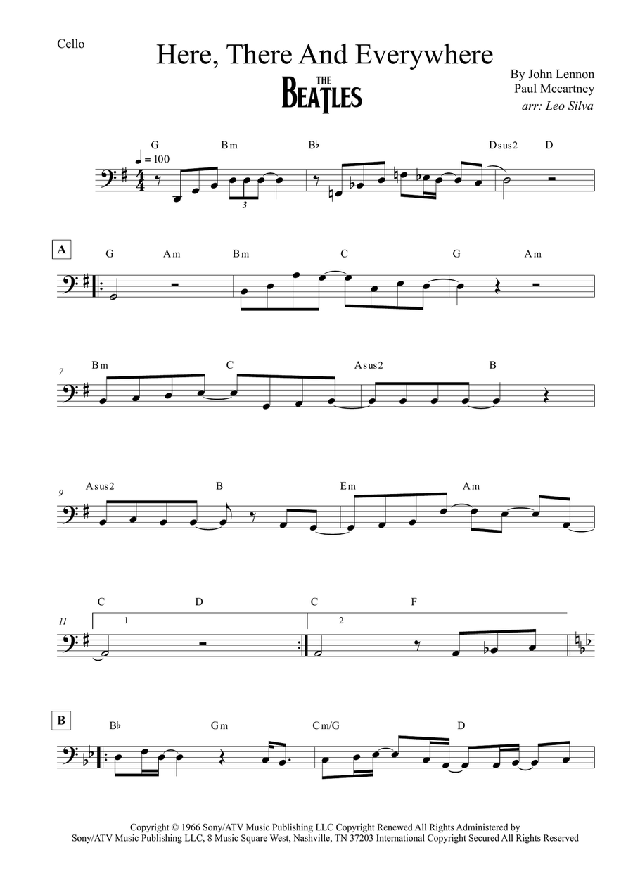 Here, There And Everywhere Cello Solo scores gallery preview page 1