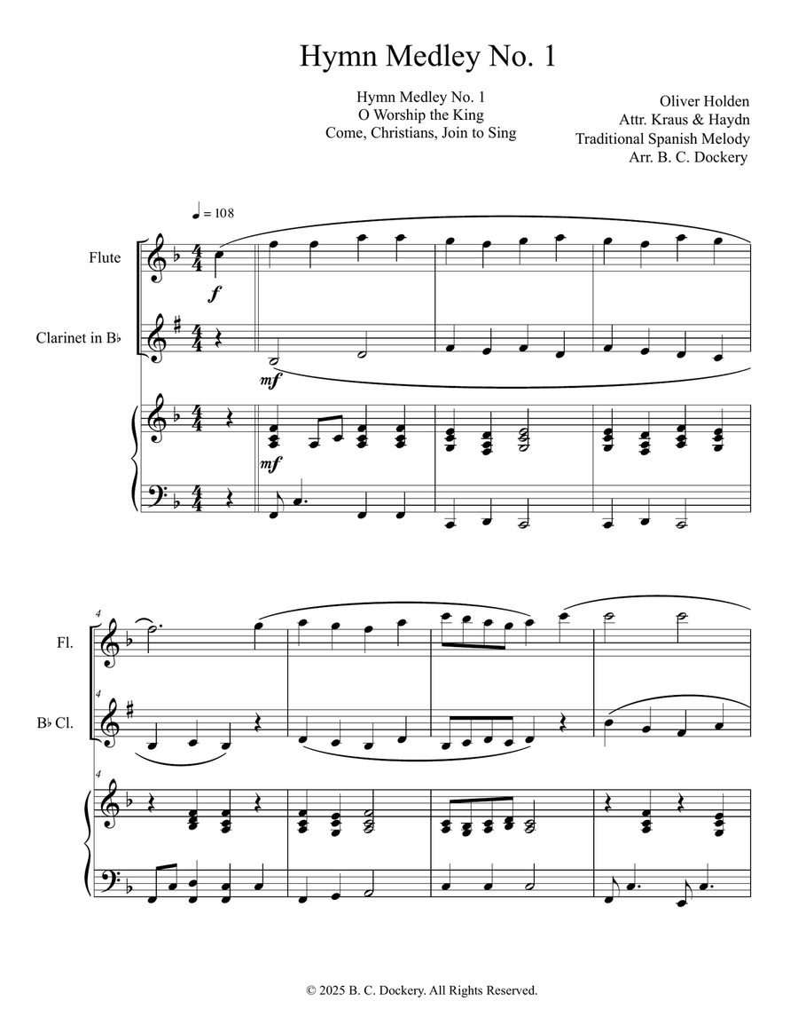 Hymn Medley No. 1 (Flute and Clarinet Duet with Piano Accompaniment) Woodwind Duet scores gallery preview page 1