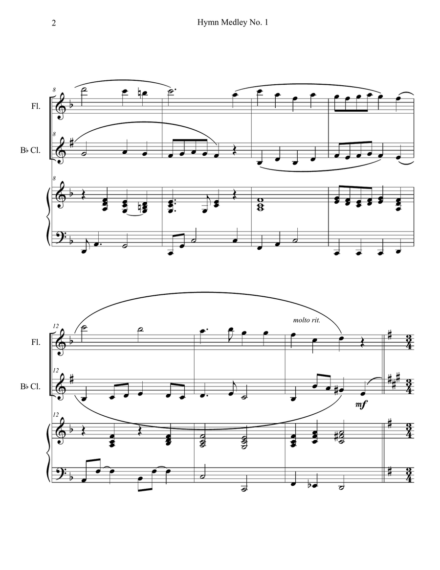 Hymn Medley No. 1 (Flute and Clarinet Duet with Piano Accompaniment) Woodwind Duet scores gallery preview page 2