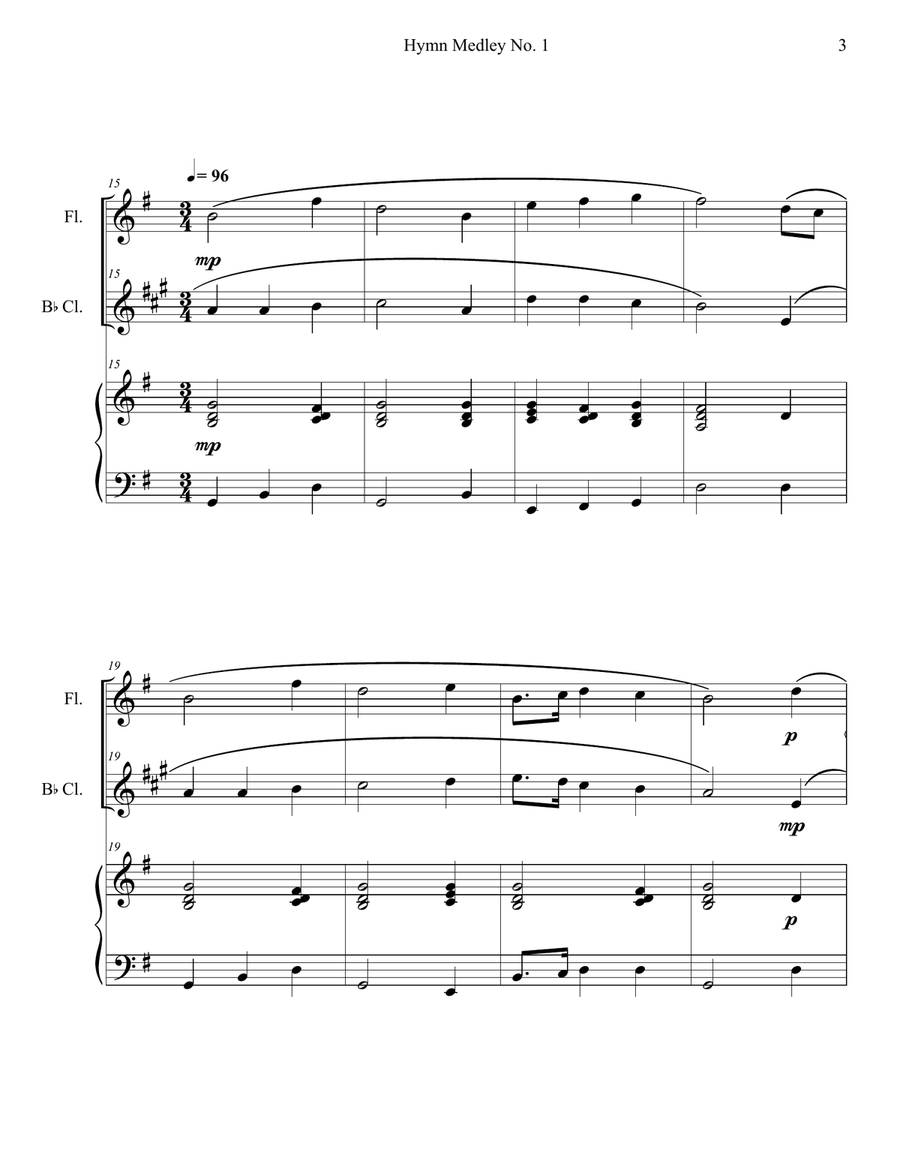 Hymn Medley No. 1 (Flute and Clarinet Duet with Piano Accompaniment) Woodwind Duet scores gallery preview page 3