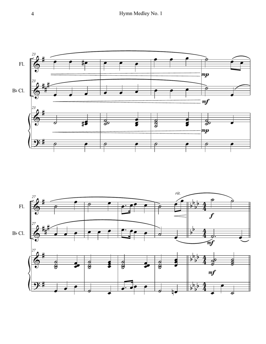 Hymn Medley No. 1 (Flute and Clarinet Duet with Piano Accompaniment) Woodwind Duet scores gallery preview page 4