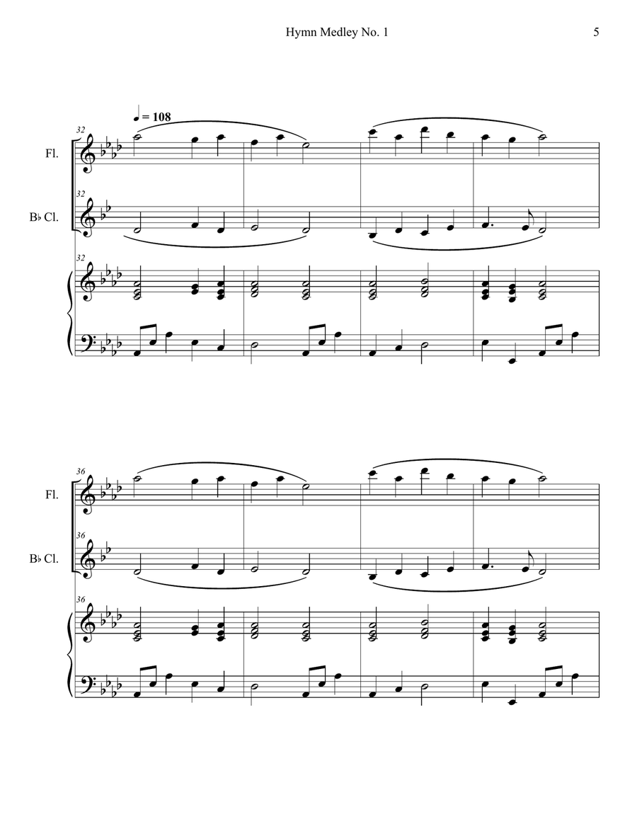 Hymn Medley No. 1 (Flute and Clarinet Duet with Piano Accompaniment) Woodwind Duet scores gallery preview page 5