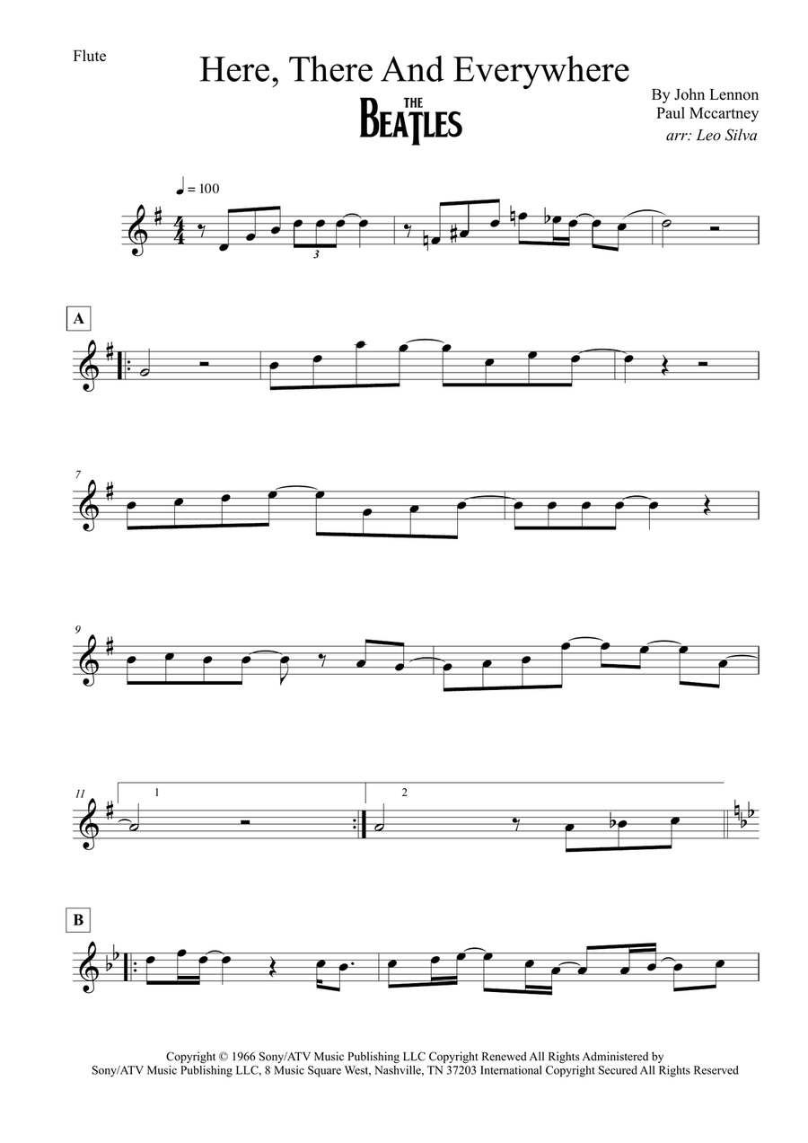 Here, There And Everywhere Flute Solo scores gallery preview page 1