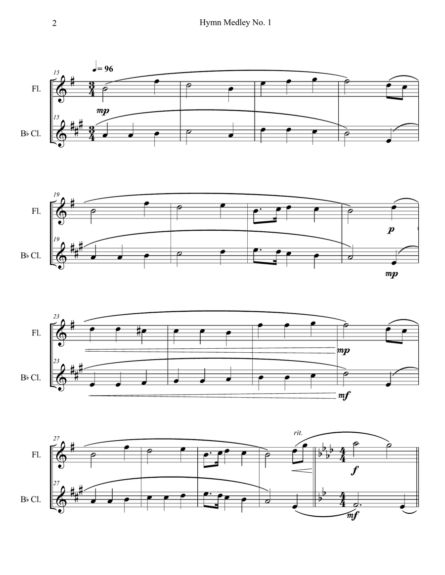 Hymn Medley No. 1 (Flute and Clarinet Duet) Woodwind Duet scores gallery preview page 2