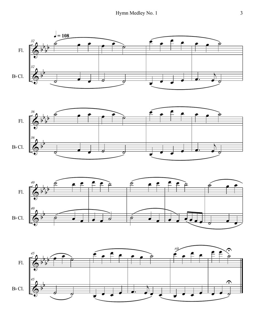 Hymn Medley No. 1 (Flute and Clarinet Duet) Woodwind Duet scores gallery preview page 3