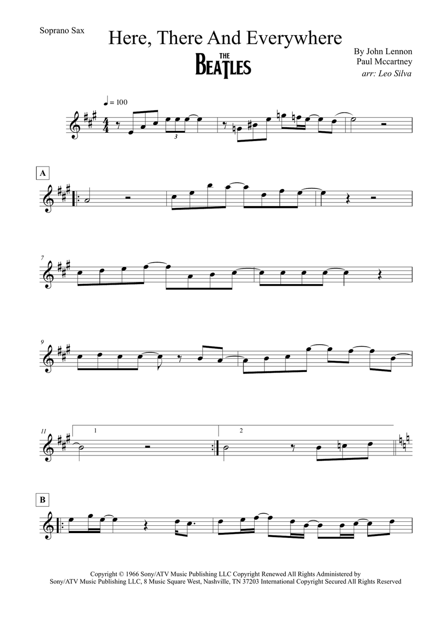 Here, There And Everywhere Soprano Saxophone scores gallery preview page 1