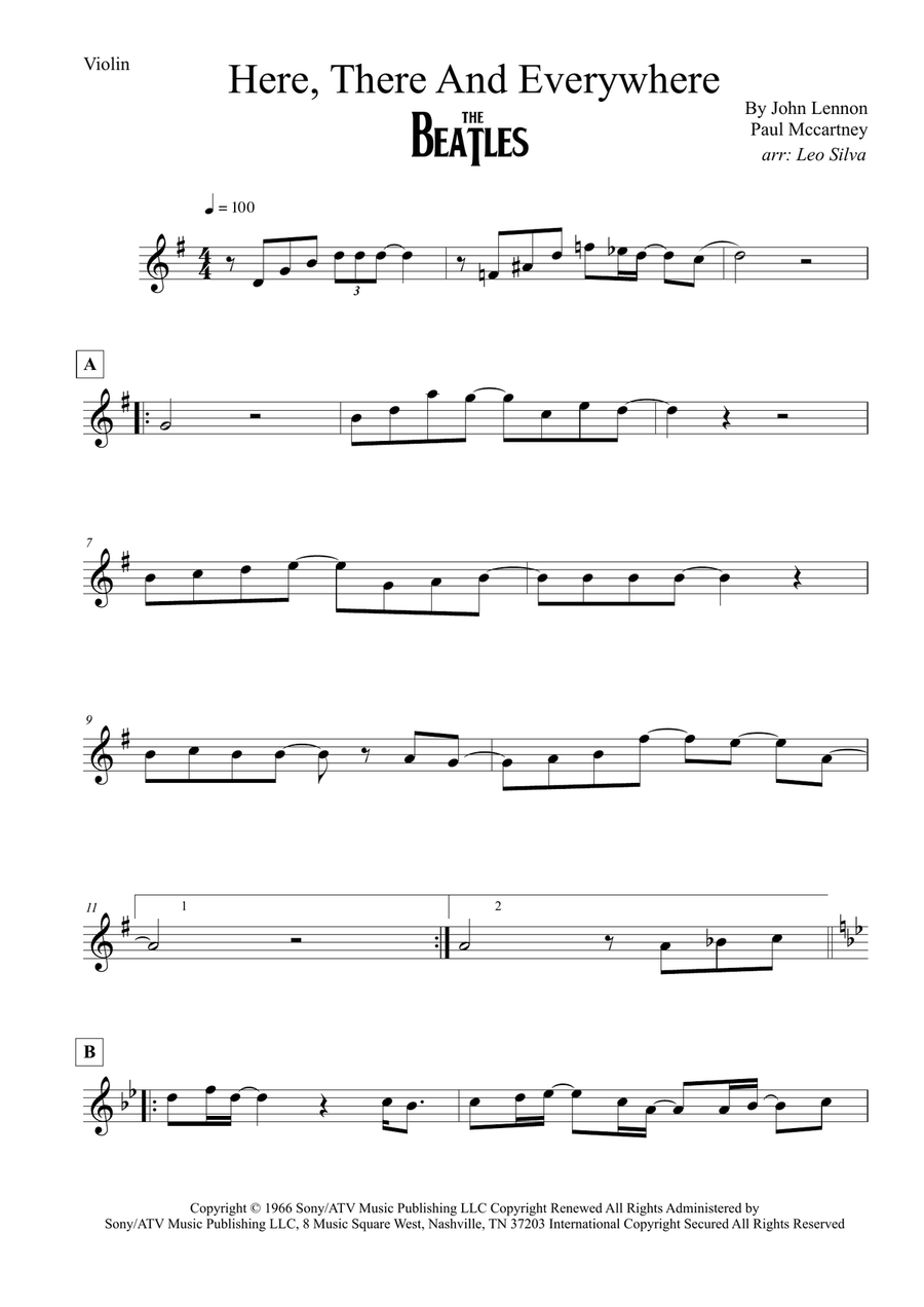 Here, There And Everywhere Violin Solo scores gallery preview page 1