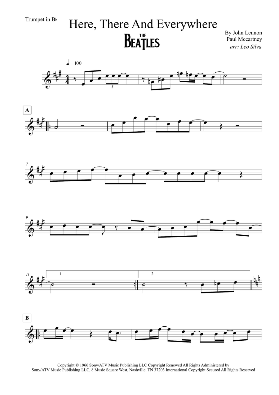 Here, There And Everywhere B-Flat Trumpet scores gallery preview page 1