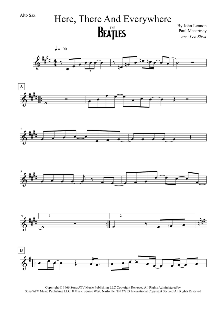 Here, There And Everywhere Alto Saxophone scores gallery preview page 1