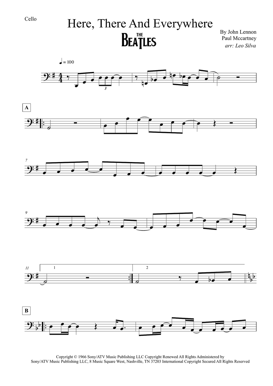 Here, There And Everywhere Cello Solo scores gallery preview page 1