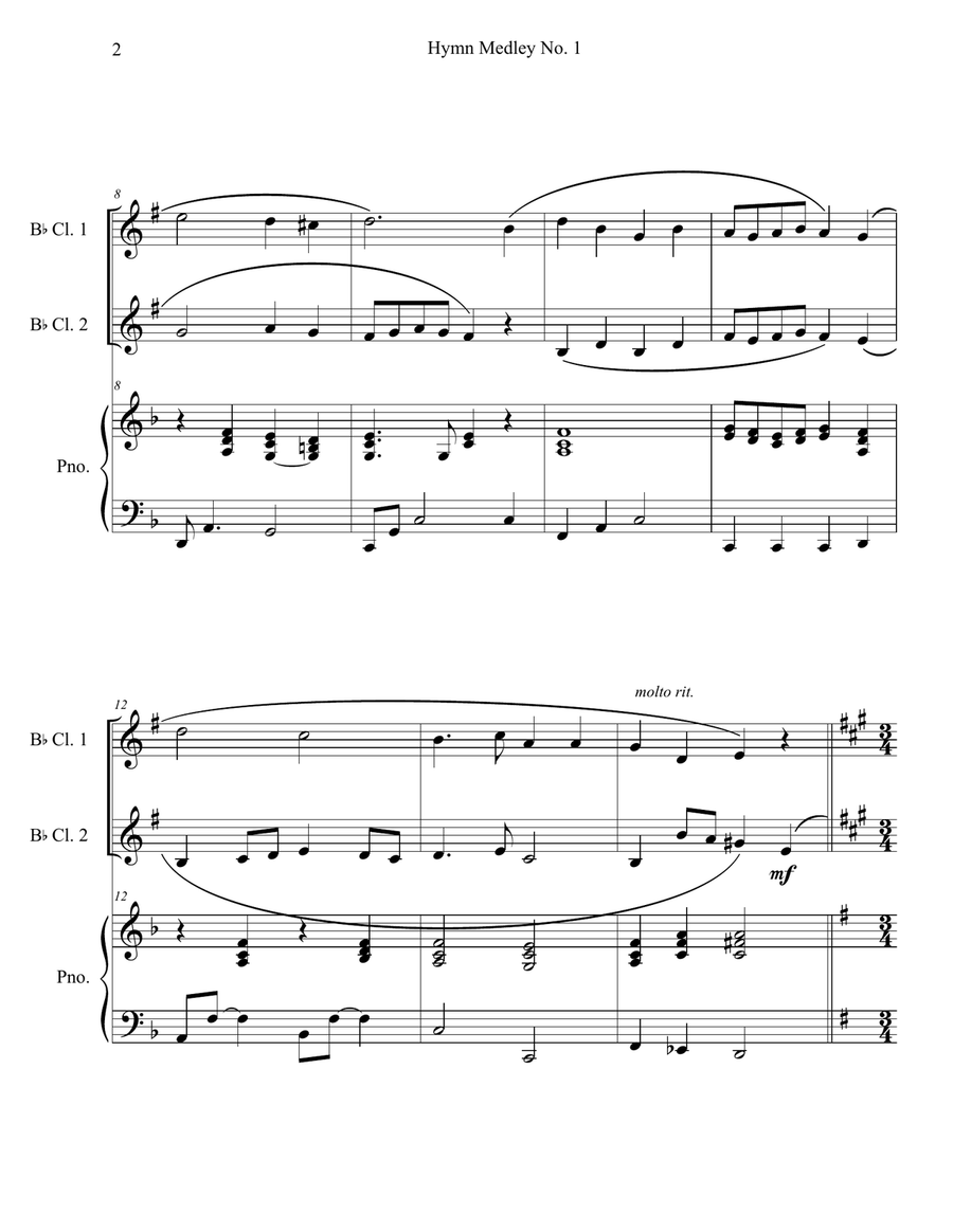Hymn Medley No. 1 (Clarinet Duet with Piano Accompaniment) Clarinet Duet scores gallery preview page 2