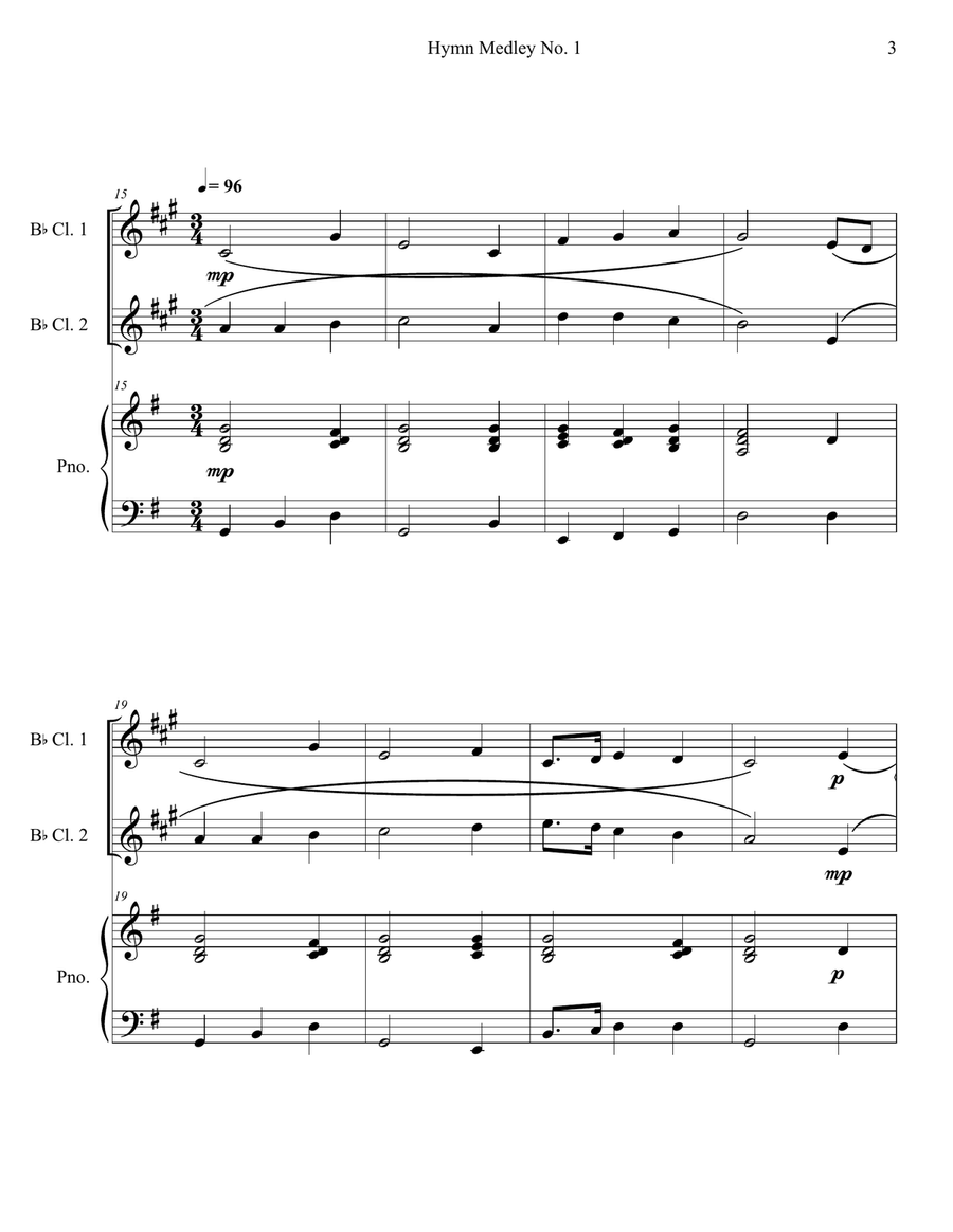 Hymn Medley No. 1 (Clarinet Duet with Piano Accompaniment) Clarinet Duet scores gallery preview page 3