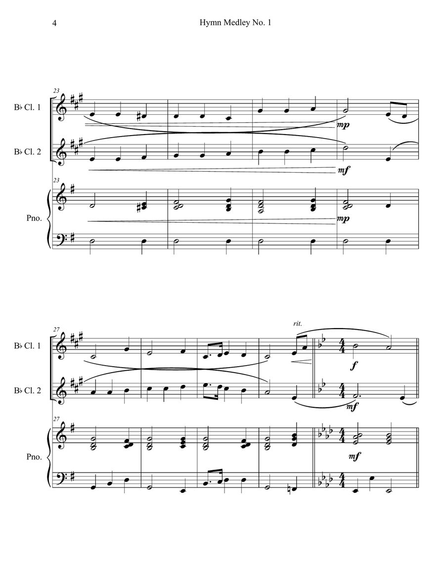 Hymn Medley No. 1 (Clarinet Duet with Piano Accompaniment) Clarinet Duet scores gallery preview page 4
