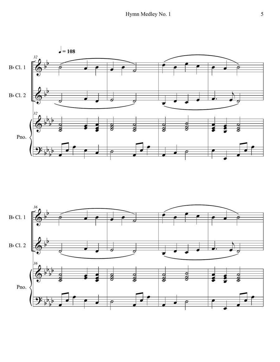 Hymn Medley No. 1 (Clarinet Duet with Piano Accompaniment) Clarinet Duet scores gallery preview page 5