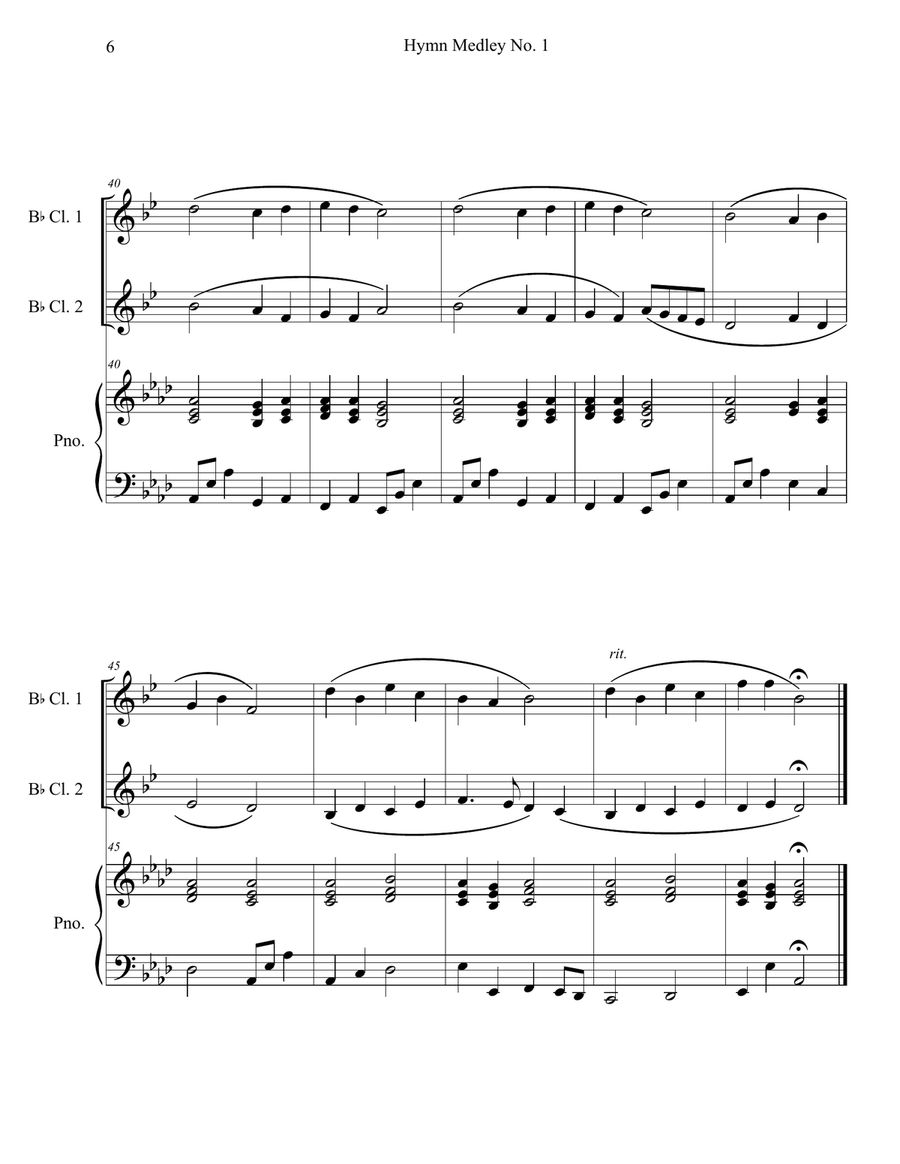Hymn Medley No. 1 (Clarinet Duet with Piano Accompaniment) Clarinet Duet scores gallery preview page 6
